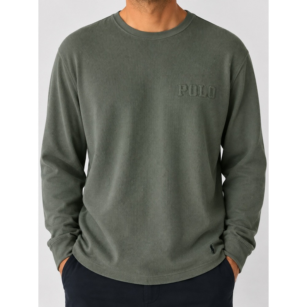 Polo Ralph Lauren Thermal Shirt Mens XL Olive Green Waffle Knit Logo Embossed